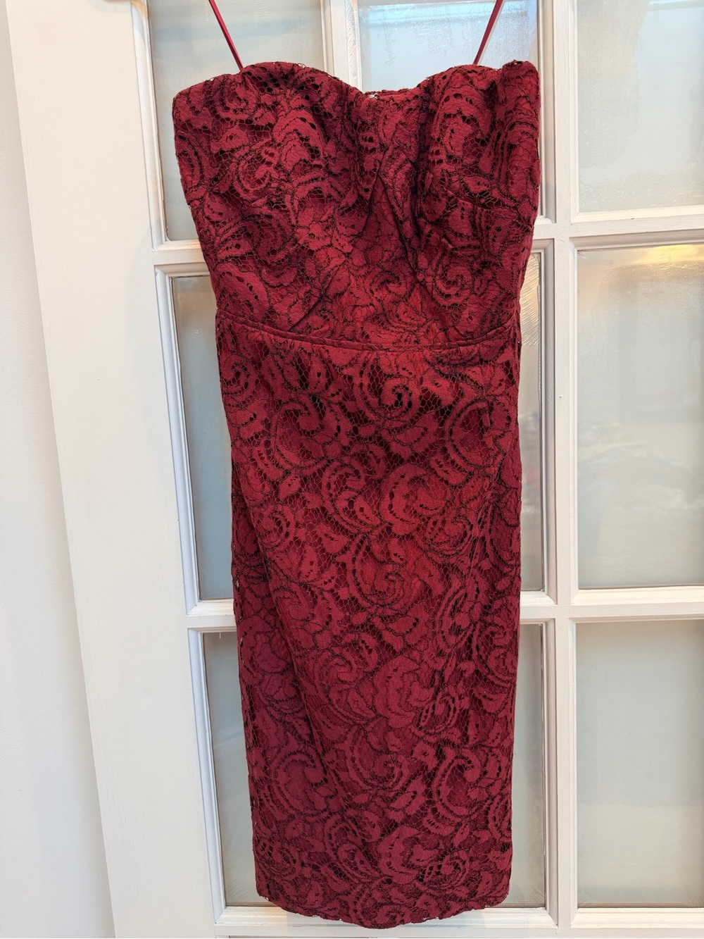 J. Crew Kelsey Chic Strapless Dress in Leavers Lace Maroon Size 00 Holiday Party